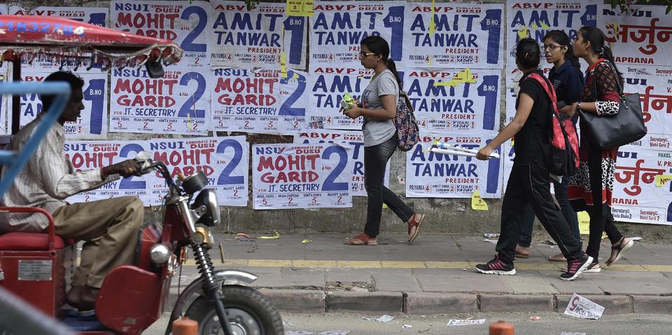 Posters put up last year for Delhi University’s student polls. The election for DUSU will be held on September 12 this year.