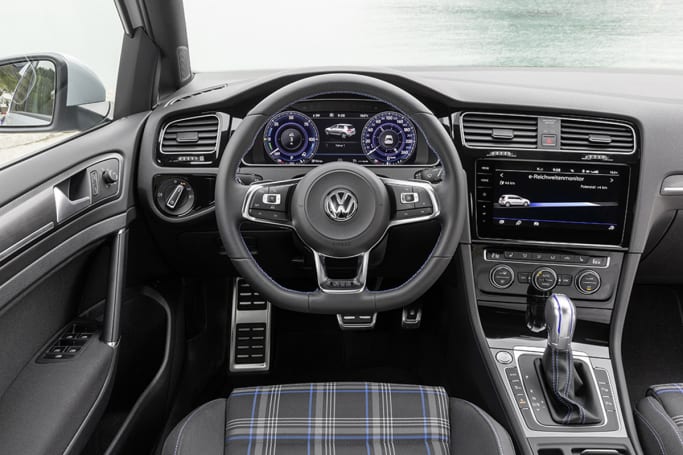 The interior treatment is just as familiar, with a blue version of the GTI's famously red 'Clark' tartan seat trim.