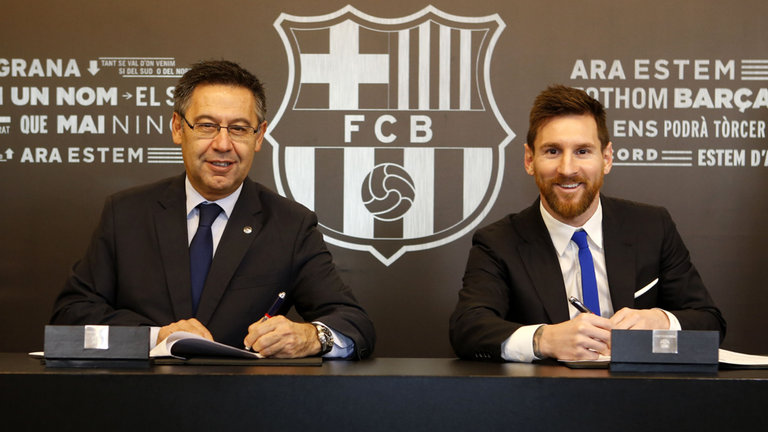 The new contract, signed on Saturday, will see Messi at Barcelona until 2021