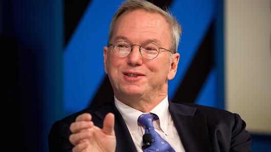 Eric Schmidt, executive chairman of Alphabet Inc., speaks during the New York Times DealBook conference in New York, U.S., on Thursday, Nov. 10, 2016.