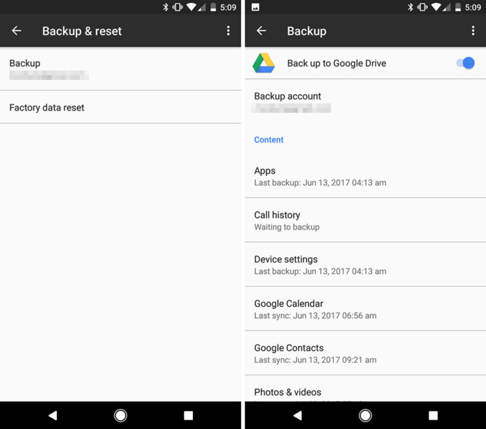 android backup settings