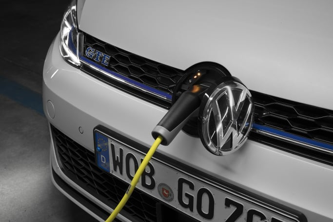 Push the large VW roundel on the nose and it swings open to allow the charging connector to plug-in.