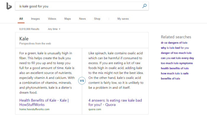 Microsoft Bing is kale good for you